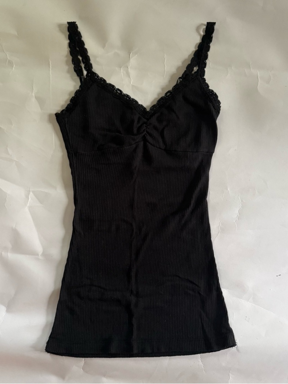 🚫SOLD🚫 Y2K Black Lace Trim Ribbed Cami Tank XS
